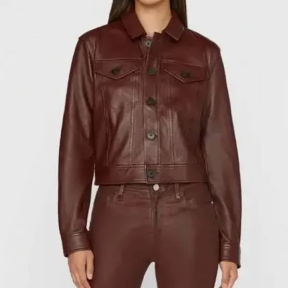 Frame Lamb Leather Jacket in Bergundy